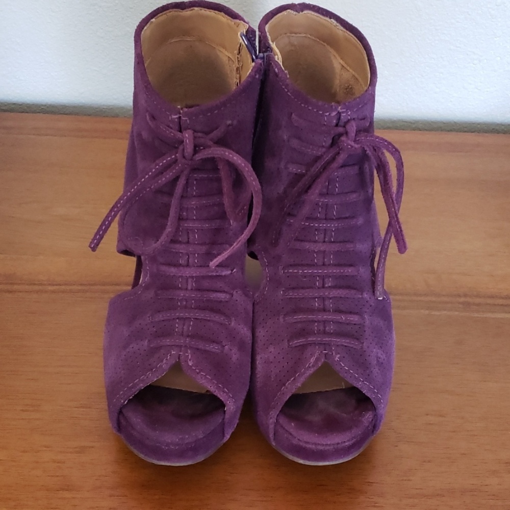 Jeffrey Campbell Purple Suede Lace-Up Peep-Toe Ankle Booties